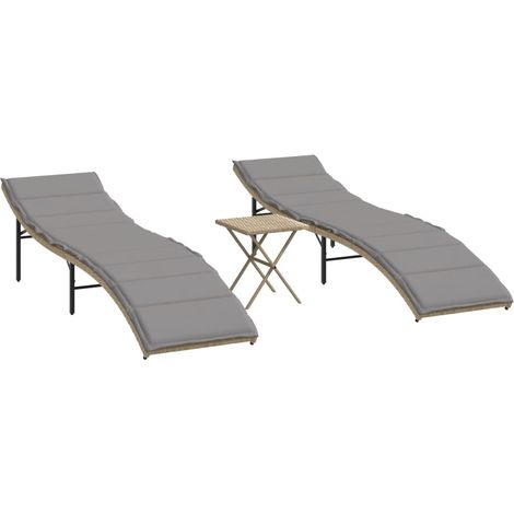Maison Exclusive - Lettini Prendisole 2 pz con Tavolino Beige in Polyrattan