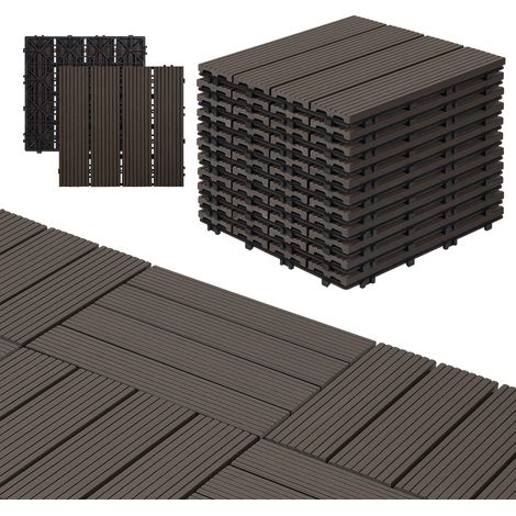 SWANEW WPC Holzfliesen 11x Terrassenfliesen á 30 x 30 x 2.2 cm, Dunkelbraun, 1m² WPC Klickfliesen, Balkonfliesen wetterfest (1/5)