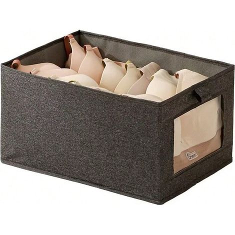 Boite de Rangement pour Penderie 2PCS Organisateur de Tiroir Pliable en Tissu Coton et Lin avec Fenêtre Transparente pour Vêtements, Lessive, Jouets, Livres 41x28x17cm Gris