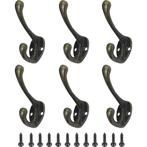 Lot de 6 crochets pour manteaux vintage en métal pour armoire, crochets rétro pour chapeaux, vêtements, crochets muraux avec vis, bronze, taille unique (1/5)