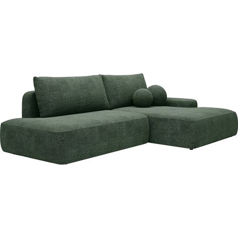 Divano letto angolare destro aperto in tessuto testurizzato verde abete - DAVISO
