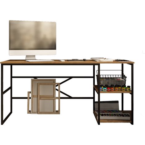Schreibtisch Foppolo, 3 Regale, 2 Fächer, Regalfarbe Braun, 160x60x75h cm, Eichenbraun