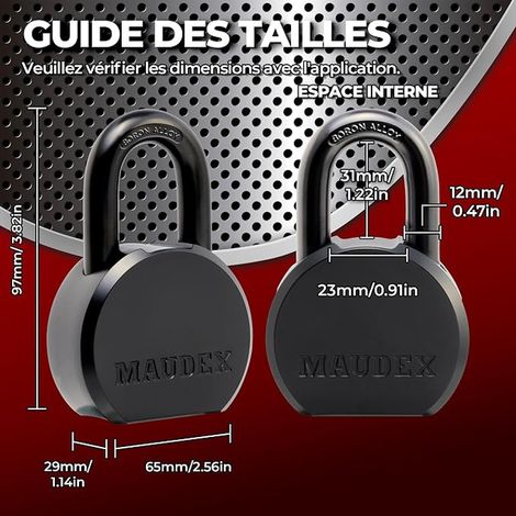 PML65 Cadenas Conteneur - Anse 12 mm Résistance aux Coupures, Corps Acier Renforcé Antivol de Sécurité pour Portail, Garage, Remorque Attelée (1/4)