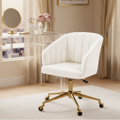 Bürostuhl höhenverstellbar rollbar Cremeweiß Polyester OKMYHOME (1/4)