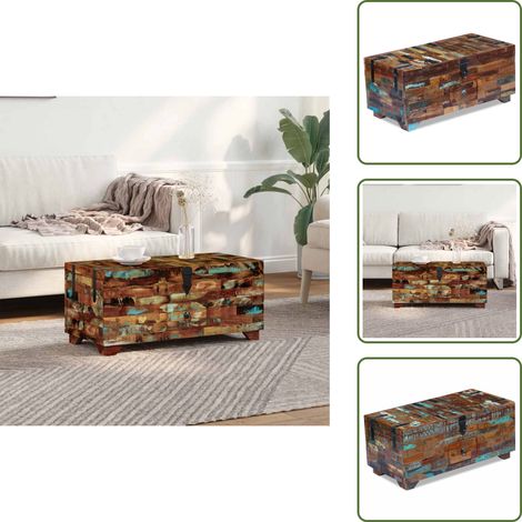 Coffre table basse Bois de récupération massif 80x40x35 cm - Table Basse Vintage - Table Basse Industrielle - Table Basse Design - Table Basse Rustique - Meubles En Bois Récupéré (1/5)