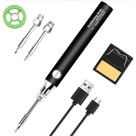 Kit de fer à souder en métal noir, rechargeable par USB, avec 3 embouts de fer à souder. (1/5)