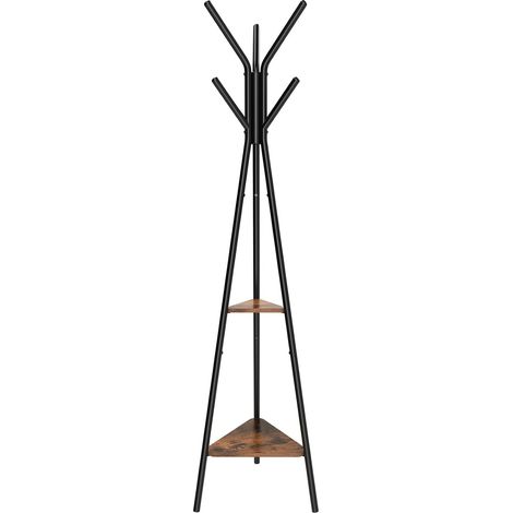 Appendiabiti Vintage, Appendiabiti ad Albero, Stand Autoportante, Stile Industriale, con 2 Ripiani, per Vestiti, Cappelli, Borse, Nero, Vintage, (1/10)