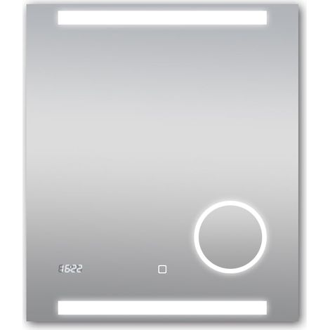 Miroir de Salle de Bain LED - 60 x 70 cm - Couleur de la lumière : Blanc Neutre - Miroir cosmétique éclairé avec grossissement 3 x - Horloge numérique - Cadre en Aluminium (1/5)
