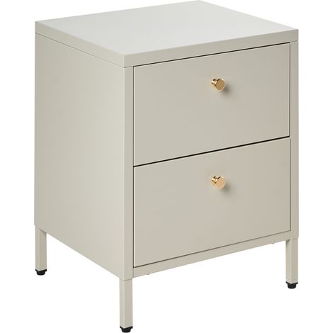 Mesita de noche industrial moderna de acero con 2 cajones dormitorio beige claro Kylea
