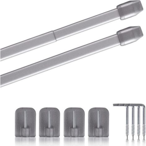 Lot de 2 - Tringle pour vitrage - Acier inoxydable - Extensible et réglable - Pour rideaux de bistrot et fenêtres - Argent chromé mat - 60x90 cm (1/5)