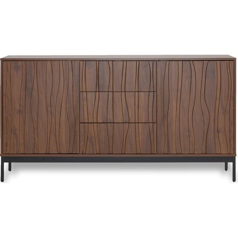 Credenza da cucina 150 cm marrone scuro con 3 cassetti, ante e ripiani regolabili HOMVRA (1/5)