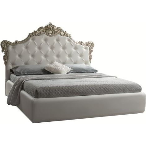 (6c) Letto barocco matrimoniale con contenitore in ecopelle SAVOIA Bianco Argento 194x209x h 140 cm (1/2)