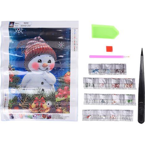 Tableau à Strass DIY Motif Bonhomme de Neige Noël Décoration Murale Maison 30x40 cm (1/5)