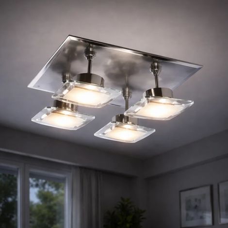 Plafoniera faretto orientabile plafoniera dimmerabile soffitto soggiorno luce, acciaio, 4x 5,5W 350Lm bianco caldo, LxLxH 25x25x11 cm