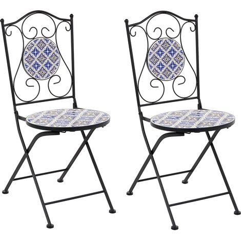 Gartenstuhl 2er Set SIPONTO klappbar Metall Weiß / Blau (1/5)