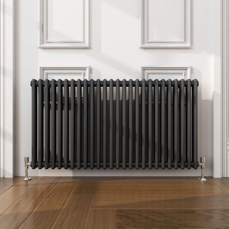 ELEGANT 600 x 1190 mm Anthracite Designer Radiator Horizontal Column Radiator Heater Cast Iron Style Radiator + Chrome Thermostatic Radiator Valves (1/5)