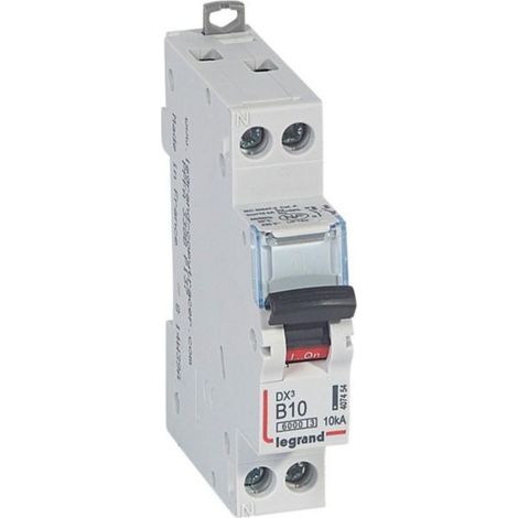Disjoncteur DX³6000 10kA arrivée haute et départ bas à vis U+N 230V - 10A - courbe B - 1 module - LEGRAND
