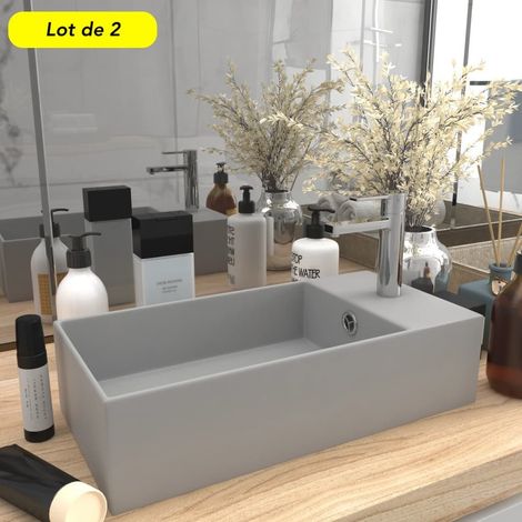 Lot de 2 Lavabos de Salle de Bain Chic & Moderne Gris. SANS Mitigeur (1/5)