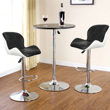 ®Tabouret de Bar, Lot de 2 Hauteur Réglable (91-111cm), Tabouret Haut avec Dossier pour Bar de Cuisine Noir et Blanc (1/5)