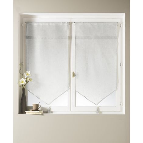 Paire de voilages à parement en macramé cœurs Blanc 60x120 cm