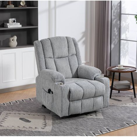 Sillón relax eléctrico gris claro en terciopelo con ayuda para levantarse, masaje por vibración y función calor (1/5)