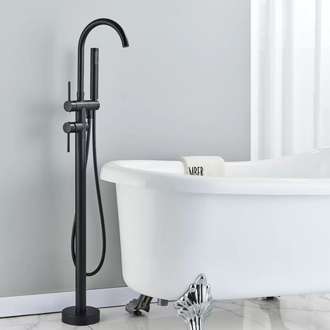 Freestanding Bath Taps Black Bath taps Bath Mixer Taps Floor Mounted Bathtub tap Bathroom Mixer 2-Handheld Shower Mixer Tap 360° Filler Spout and Hot Shower taps (1/5)