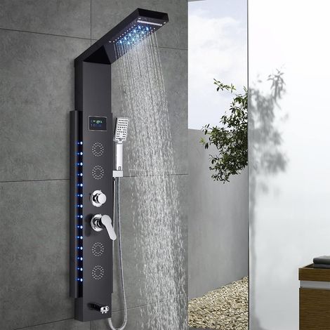 Suguword – Colonne de douche hydromassante 4 jets de massage – Affichage LED température – Acier inoxydable – Installation rapide