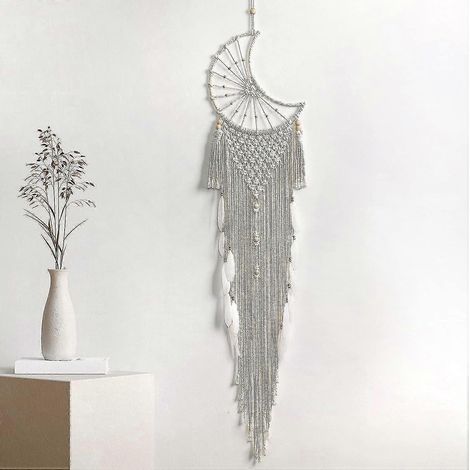 Grand attrape-rêves en macramé fait main, attrape-rêves en plumes, tenture murale, tapisserie en coton tissé pour chambre (1/5)