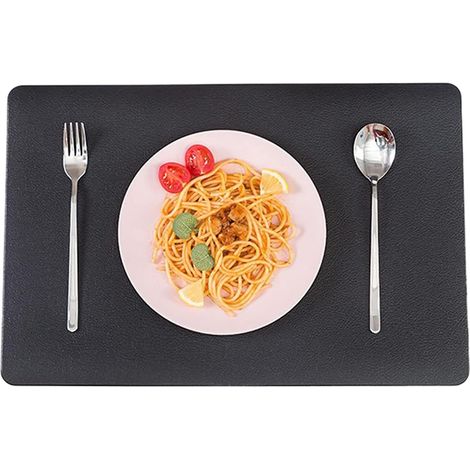4er-Pack hitzebeständige Tischsets aus Leder, wasserdichte und abwaschbare Vinyl-Tischsets (30 x 45 cm, Schwarz) (1/5)