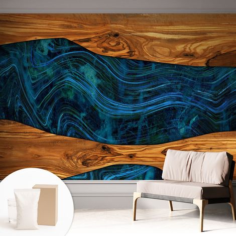 Tapete Vliestapete mit Kleber - Wanddekoration Wohnzimmer - Tapete Schlafzimmer Blaues Holz 312x219 cm (1/5)