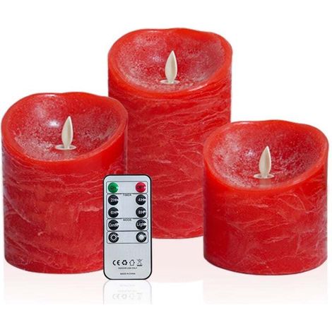 Rouge Bougies à LED Flamme vacillante Bougie en cire véritable à pile électrique avec flamme mobile réaliste avec 2 télécommandes et une minuterie Cadeau de décoration (1/2)