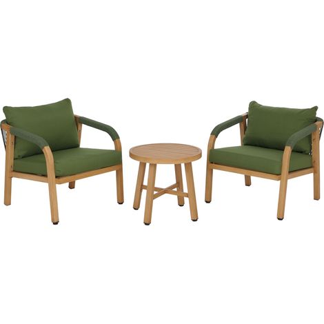 [NUNCA USADO] Conjunto de salón de aluminio HHG-112, conjunto de jardín y balcón con silla y mesa, tejido (220 g/m²), aspecto de madera, verde oliva (1/5)