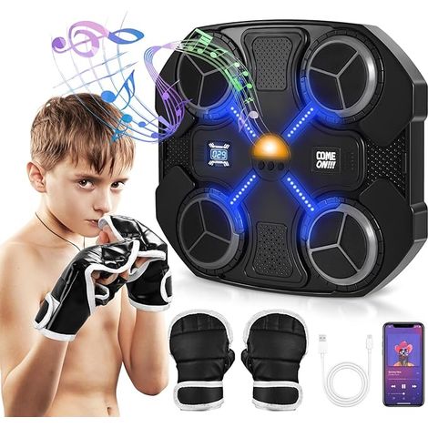 Smartes Musik Boxmaschine für Kinder mit Zählfunktion, einstellbarem Licht, Wand Ziel Trainingsgeräten für Kinder, Bluetooth Heimübungen Boxen Training Geräte (aufgerüstete Version)
