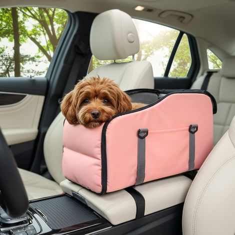 3-in-1 Folding Dog Car Seat with Central Console Transport Bag Pink (1/5)