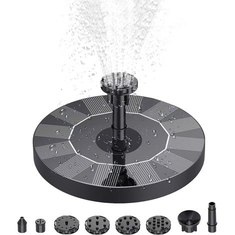 Pompe solaire 1W pour fontaine avec 6 buses, pompe à eau stationnaire, fontaine flottante pour bain d'oiseaux, aquarium, piscine, bassin, jardin, petit étang (1/5)