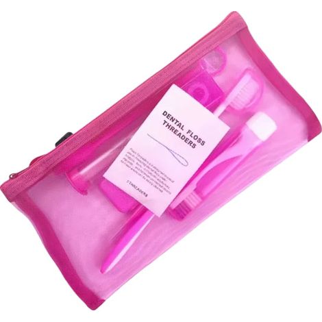 Kit per la cura dentale ortodontica, spazzolino pieghevole, spazzolino interdentale, rosa (1/2)