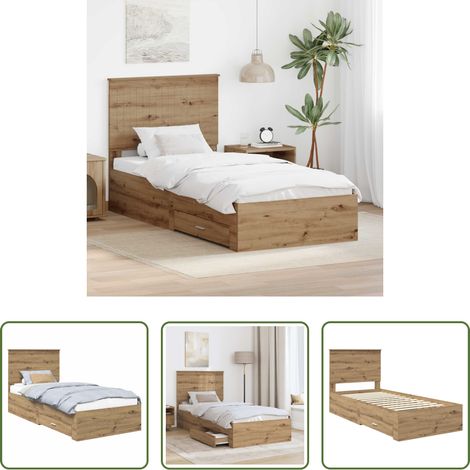 vidaXL Holzrahmen -  Bettrahmen mit Kopfteil Artisan-Eiche 90 x 200 cm Holzwerkstoff (1/5)