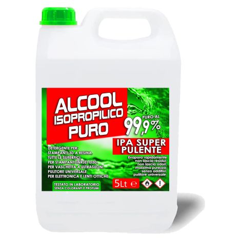 IPA 99.9 SUPER PULENTE IPA Clean, Isopropanolo, Alcool Isopropilico, Alcool puro al 99,9%, Pulizia Stampanti 3D, Elettronica, Detergente per Vaschette ad Ultrasuoni, Multiuso - tanica da 5 litri