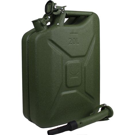 Metallkanister Hammerschlag olivgrün 20 Liter inkl. Ausgießer + Halter Benzin Diesel (1/5)