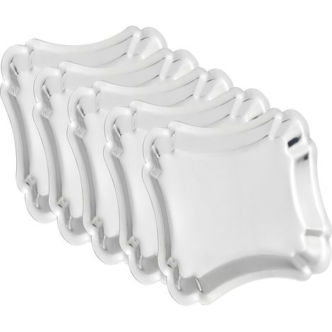 Lot de 5 assiettes rectangulaires en acier inoxydable pour desserts et amuse-gueules, avec bordure en dentelle, taille L. (1/5)