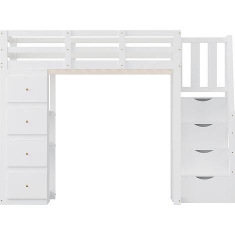 Letto a soppalco 140 x 200 cm con contenitori, scala sicura e scaffali, bianco (1/5)