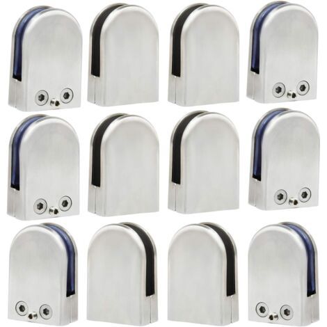 12 PCS (10-12mm) Pince à Verre Porte-Verre En Acier Inoxydable 304 Support de Serrage Clamp Clip Plat Main Courante Fenêtre Balustrade Réglable Escalier Salle de Bains (1/5)