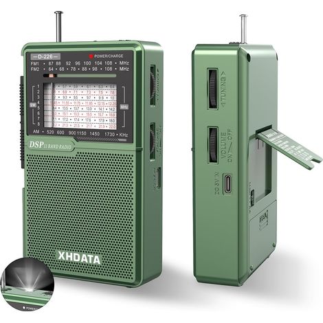 Radio Portable FM AM SW, Radio à Piles avec Torche Vert (1/5)