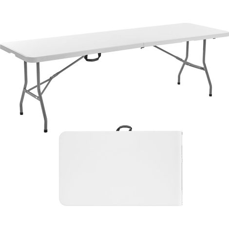 Table Pliante Rectangulaire en Plastique, Table Utilitaire Portable de 244 cm, Solide et Stable, avec Poignée Intégrée, pour Soirée, Pique-Nique, Camping, Intérieur et Extérieur, Blanche (1/5)