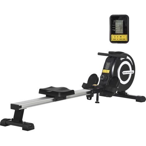 Rameur pliable d’intérieur frein magnétique silencieux - 8 niveaux de résistance - rail aluminium - écran LCD - acier, aluminium, ABS - noir argent (1/5)