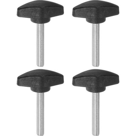 4 pomelli a T, viti a testa zigrinata M6 x 40 mm, filettatura maschio standard, impugnature in plastica, pomelli a serraggio manuale, viti a testa zigrinata, colore nero. (1/4)
