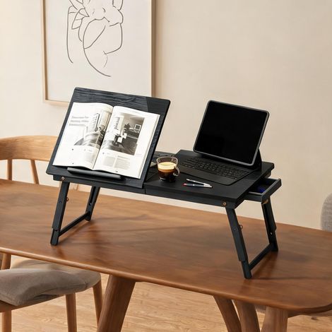 Table basse coloris noir en bambou MDF 83,5 x 33 x 34 cm (1/5)