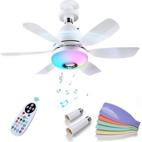 Deckenventilator, dimmbare LED-Beleuchtung, Bluetooth-Lautsprecher, 7 RGB-Modi, 3 Geschwindigkeitsstufen, 12 Flügel, Schlafzimmer, Küche (1/4)