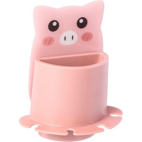 Porte-brosse à dents de dessin animé boîte de rangement de toilette type de mur d'aspiration accessoires de boîte de brosse à dents de salle de bain(rose cochon rose)