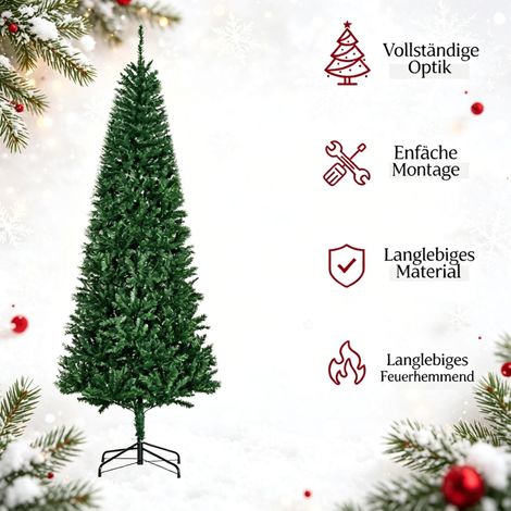 Sapin Noël artificiel 210 cm, 865 branches aiguilles réalistes imitation Nordmann, décoration festive maison, hauteur 210 cm, coloris vert (1/5)
